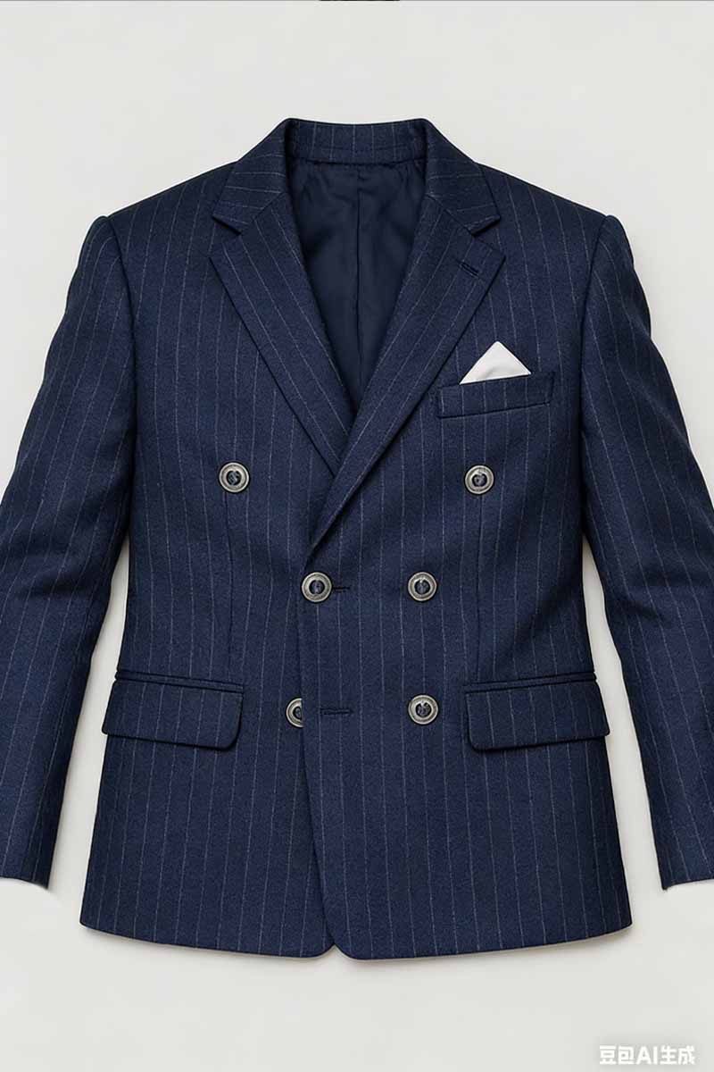 Boys Navy Pinstripe Double-Breasted Suit for Weddings