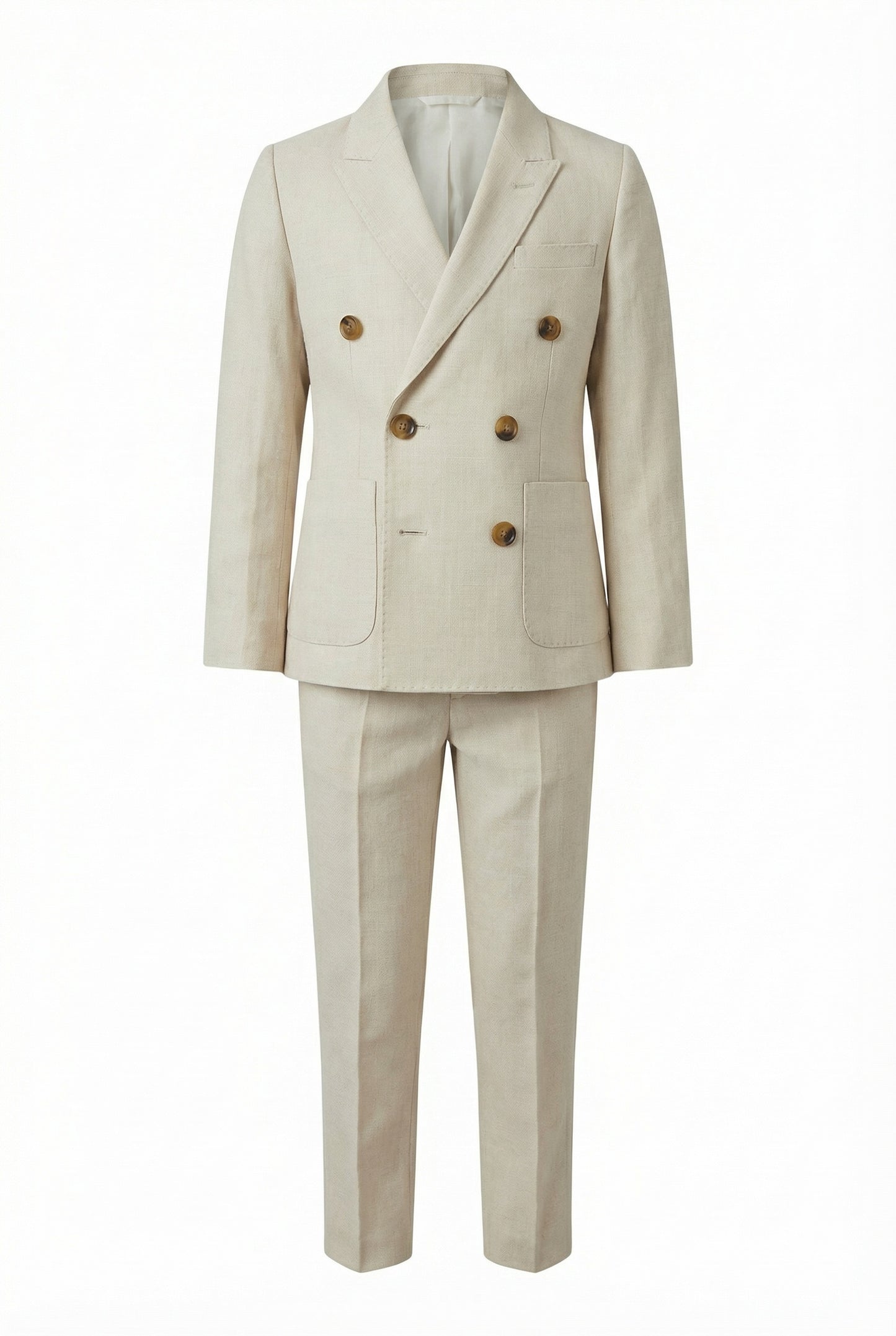 Boys Beige Double-Breasted 2PCS Suit for Weddings