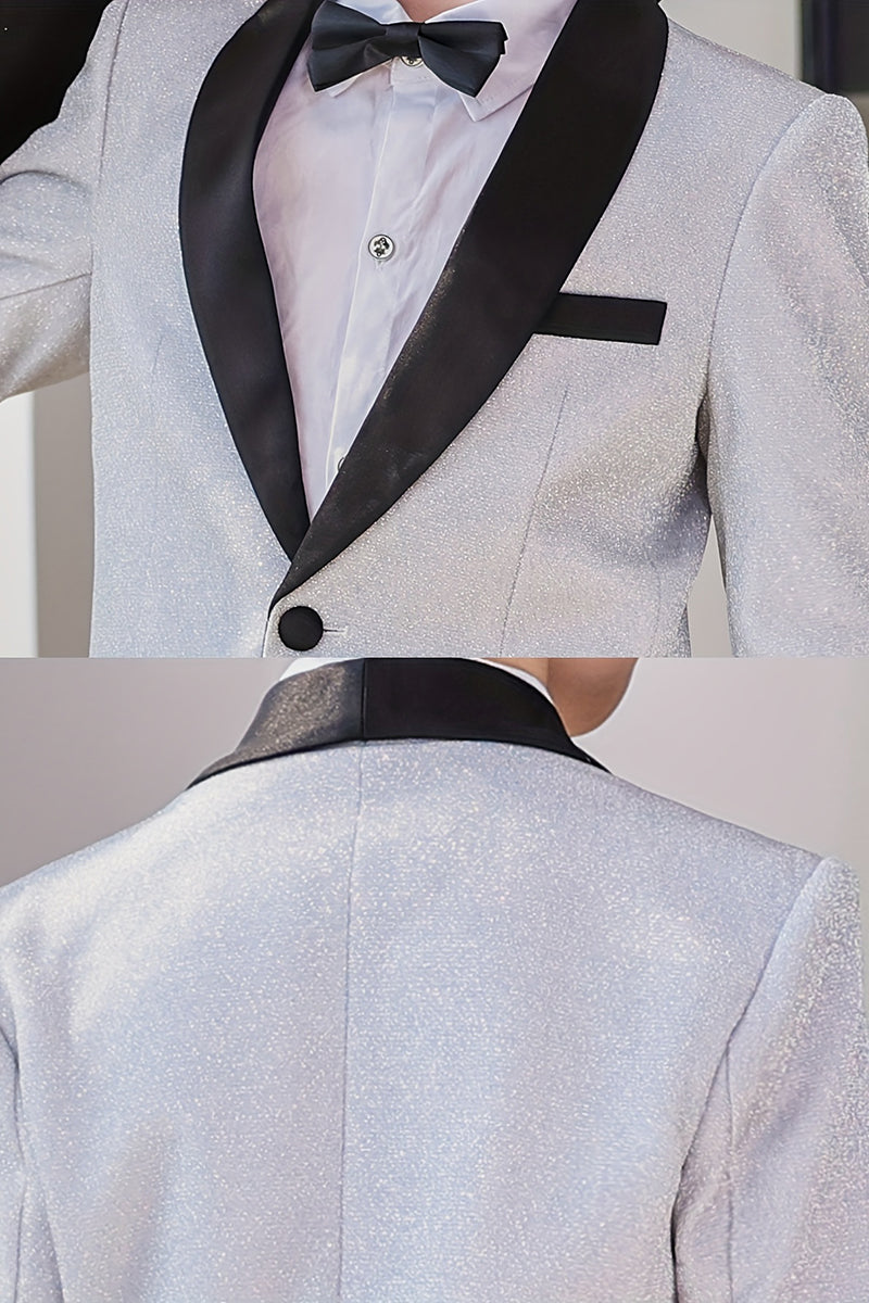 Boys Light Grey Shawl Collar 2-Piece Suit for Coastal Sunset Weddings