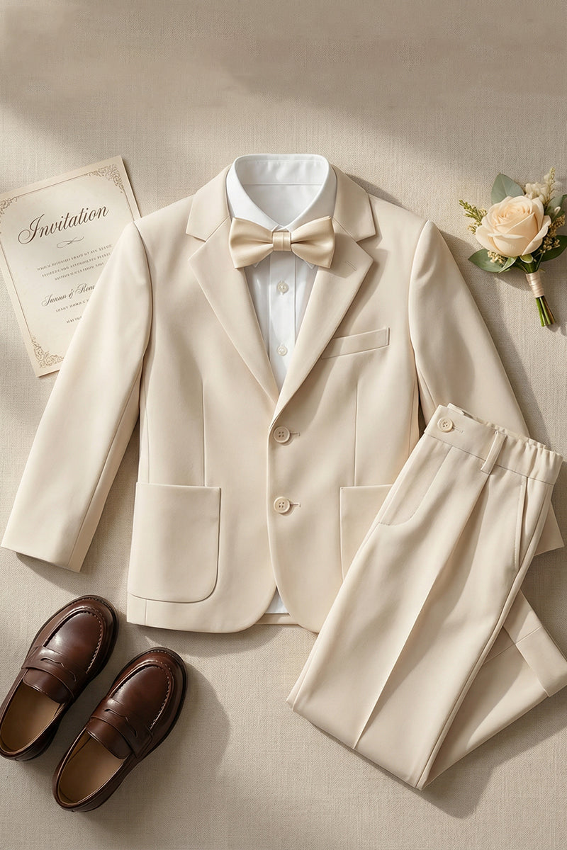 Boys Beige Single-Breasted 2-Piece Suit for Formal Weddings