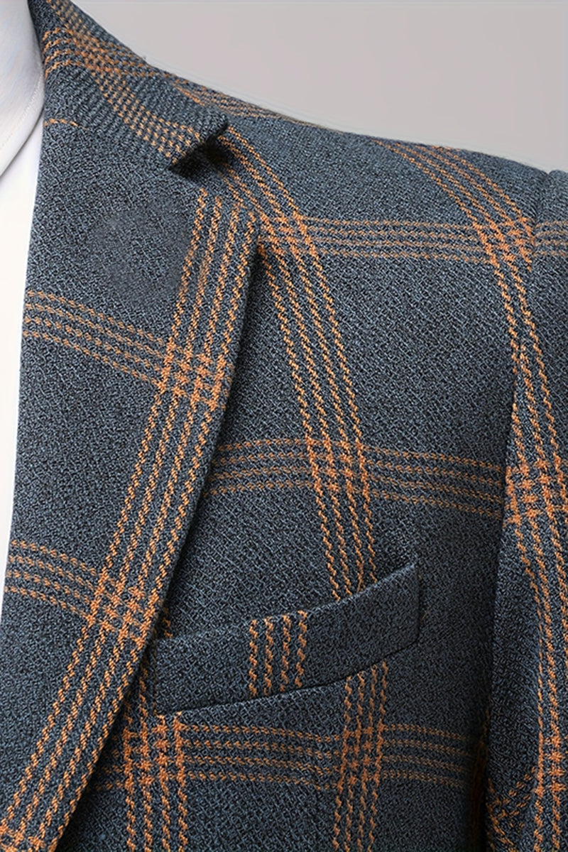 Boys Navy & Rust Windowpane 2-Piece Suit