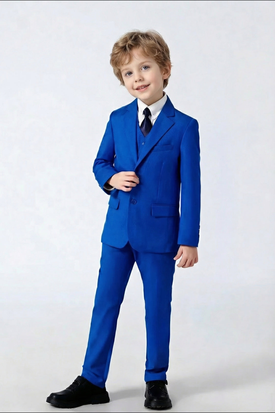 Boys Royal Blue 3-Piece Suit for Weddings with Notch Lapel