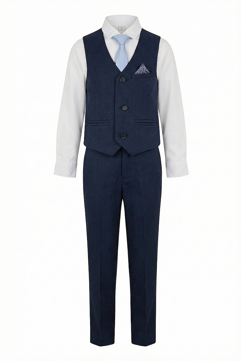 Boys Navy Blue 2-Piece Vest and Pants Set for Formal Events