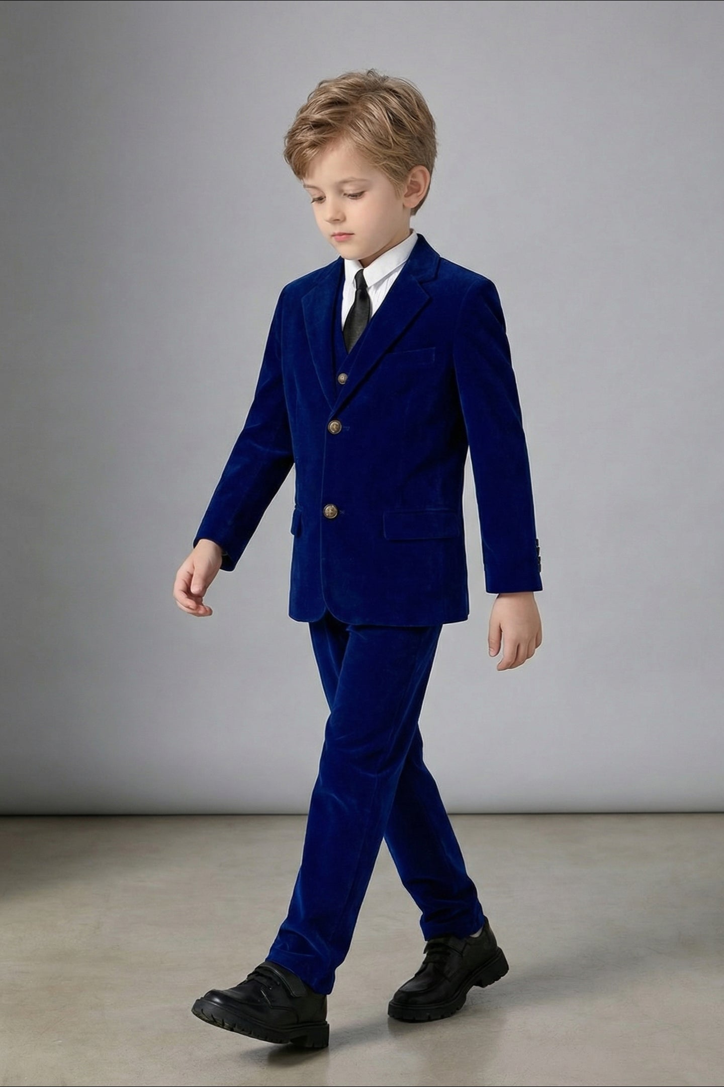 Boys Royal Blue Velvet 3-Piece Suit for Weddings with Notch Lapel
