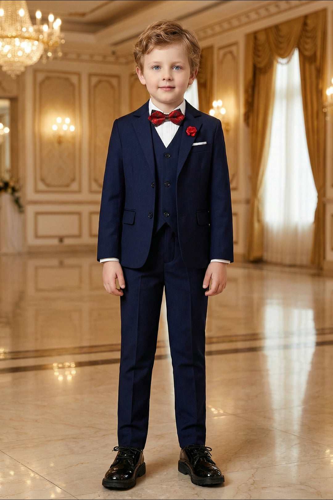 Boys Navy Blue 3-Piece Suit for Weddings with Notch Lapel