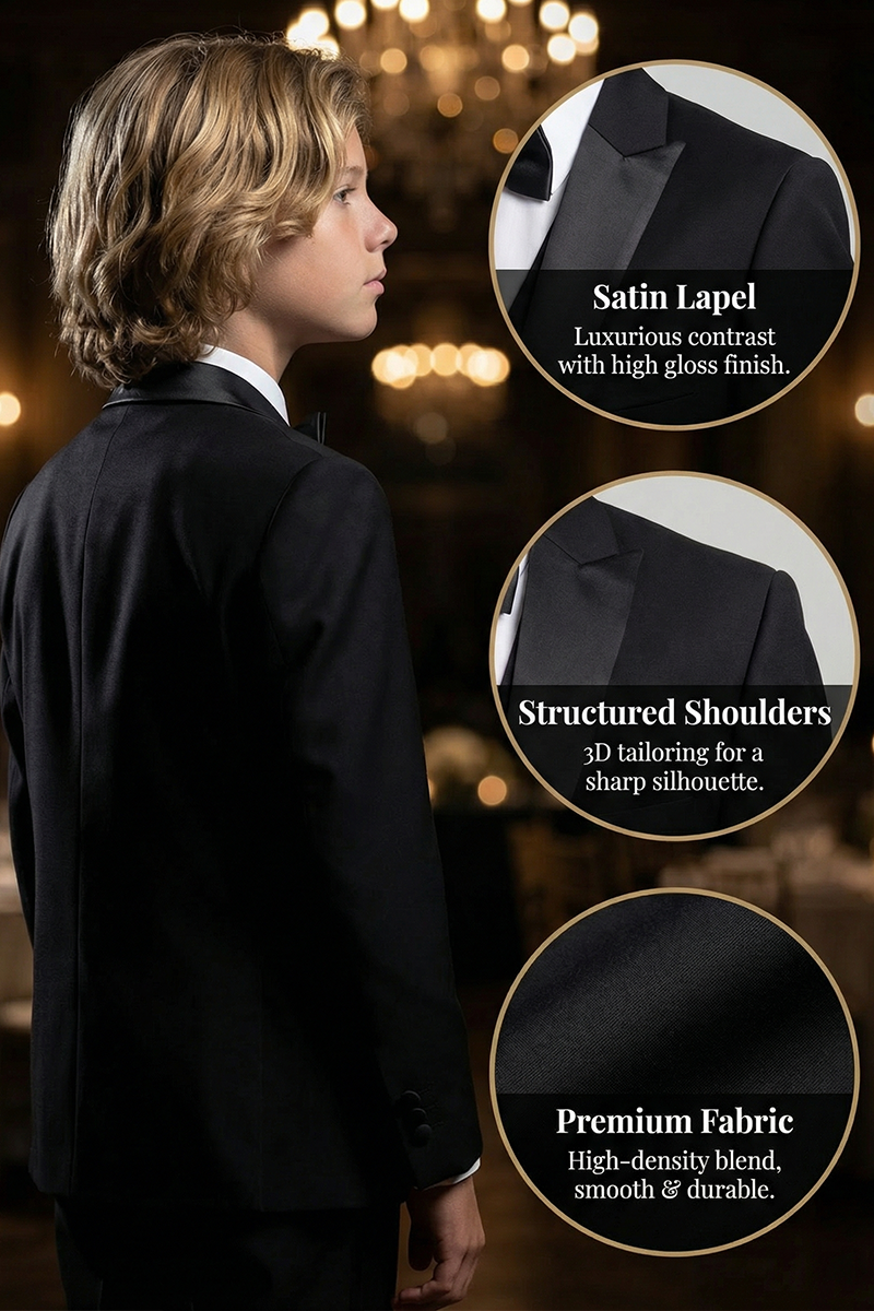 Boys Black Tuxedo for Weddings with 3-Piece Suit