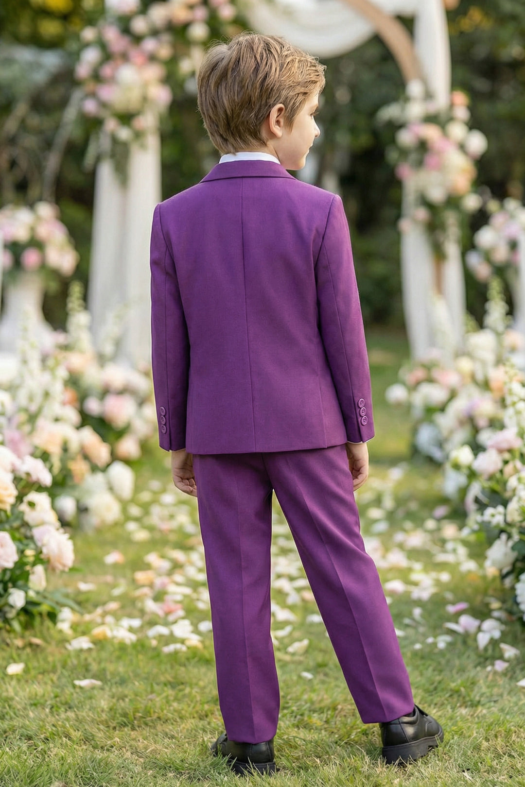 Boys Vibrant Purple 3-Piece Suit for Weddings with Notch Lapel