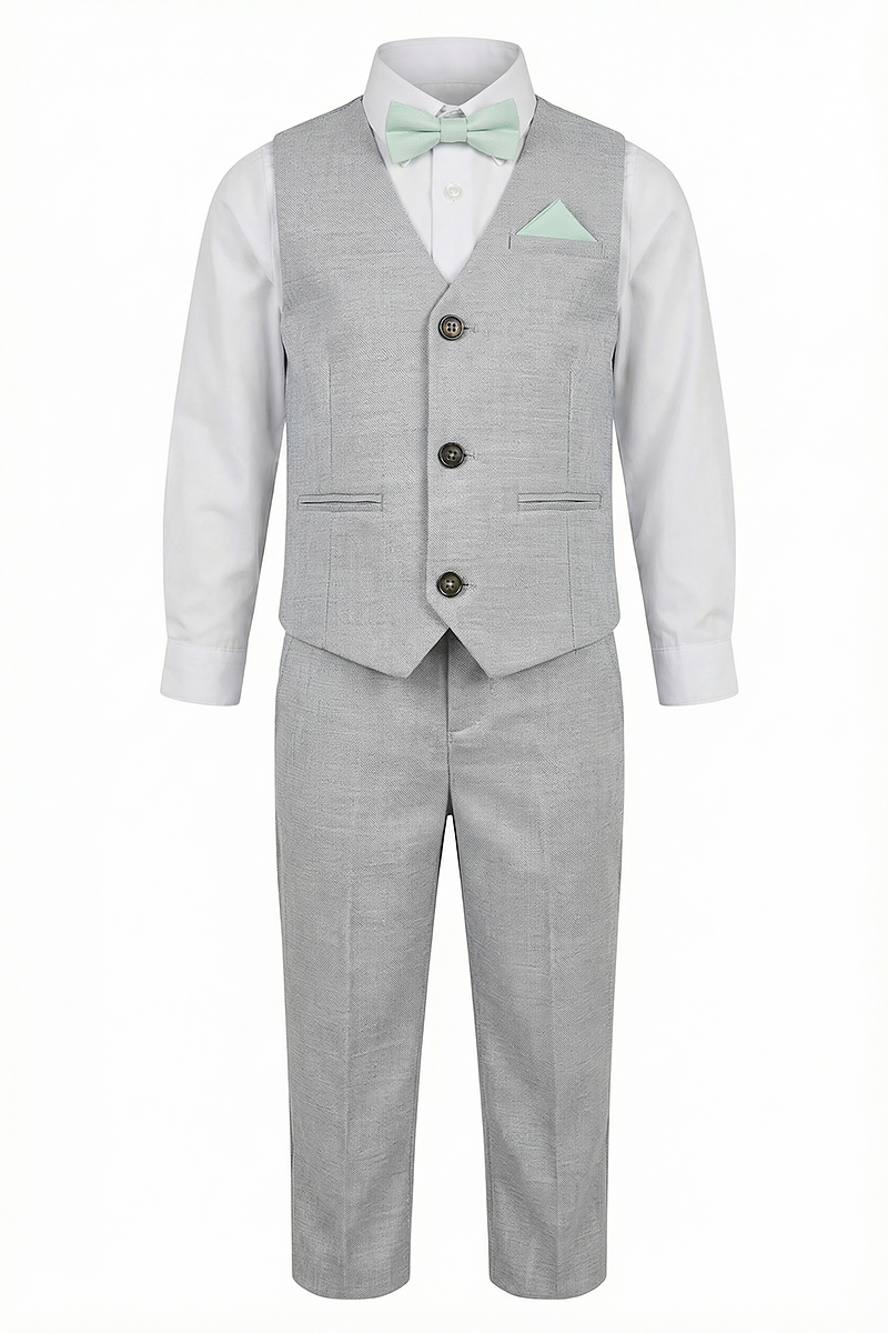 Boys Light Grey Vest and Pants 2-Piece for Weddings and Formal Events