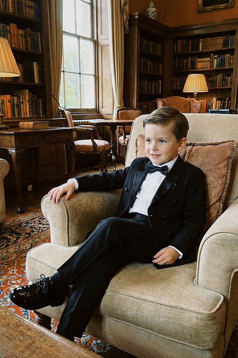 Boys Black Double-Breasted 2-Piece Suit