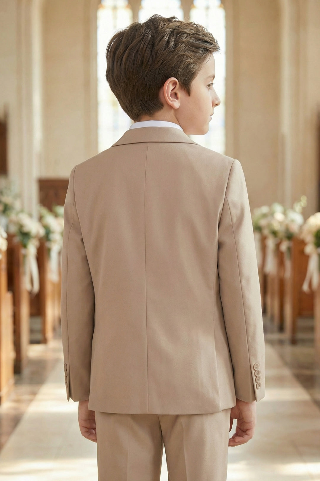 Boys Warm Beige 3-Piece Suit for Weddings with Notch Lapel