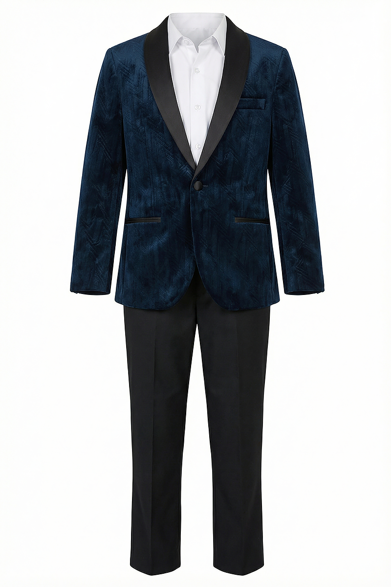 Boys Royal Blue Velvet Shawl Lapel 2-Piece Suit