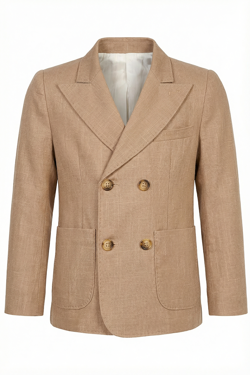 Boys Khaki Double Breasted Peak Lapel Suit Jacket