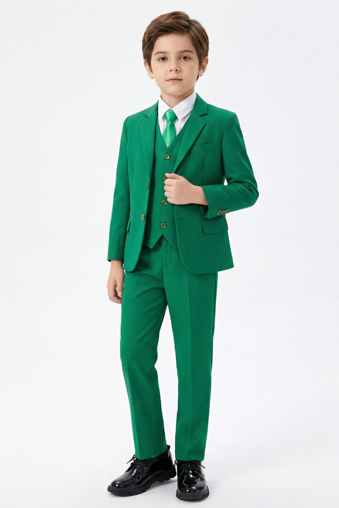 Boys Fresh Green 3-Piece Suit for Weddings with Notch Lapel