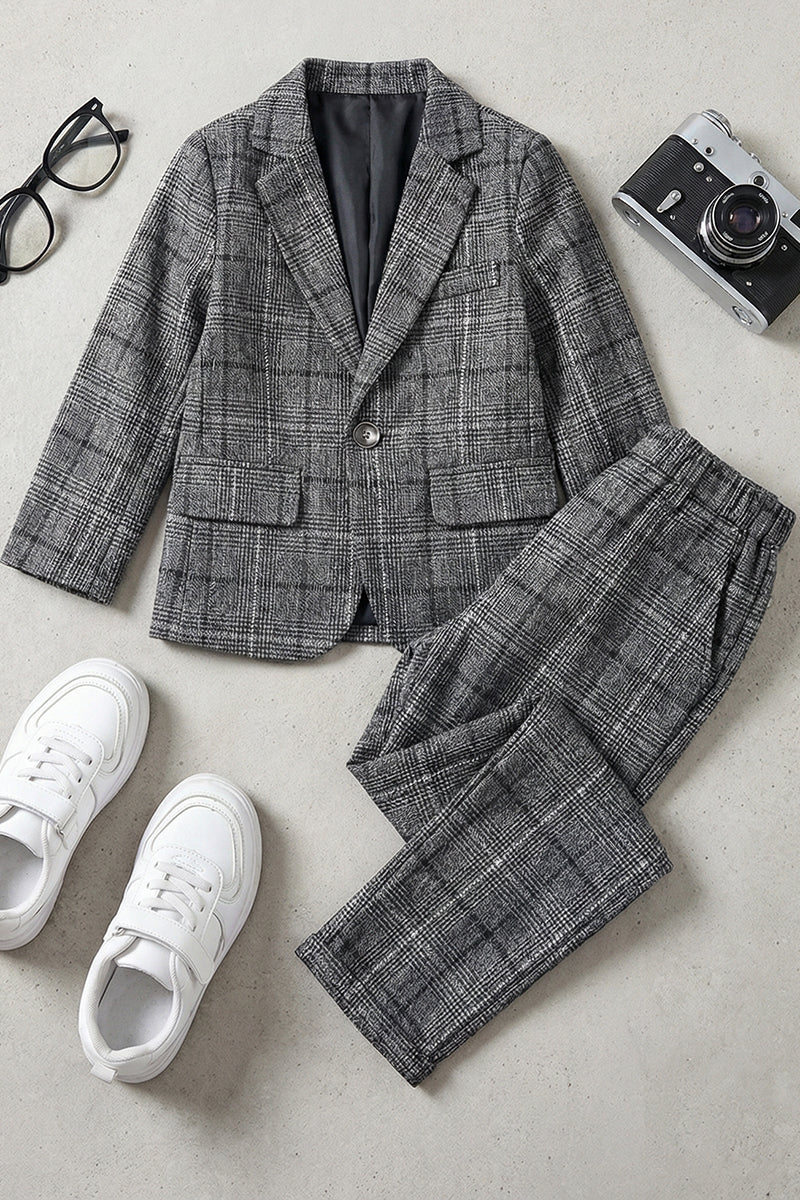 Boys Black & White Windowpane Casual 2-Piece Suit for Urban Weddings