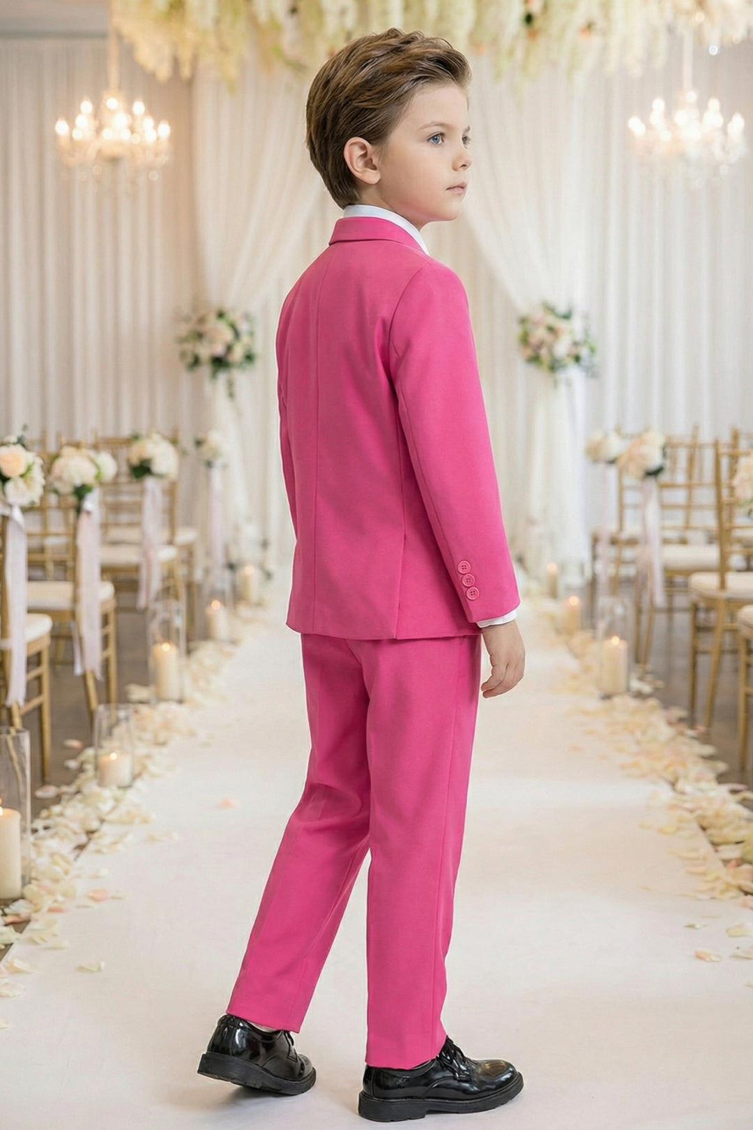 Boys Bright Pink 3-Piece Suit for Weddings with Notch Lapel