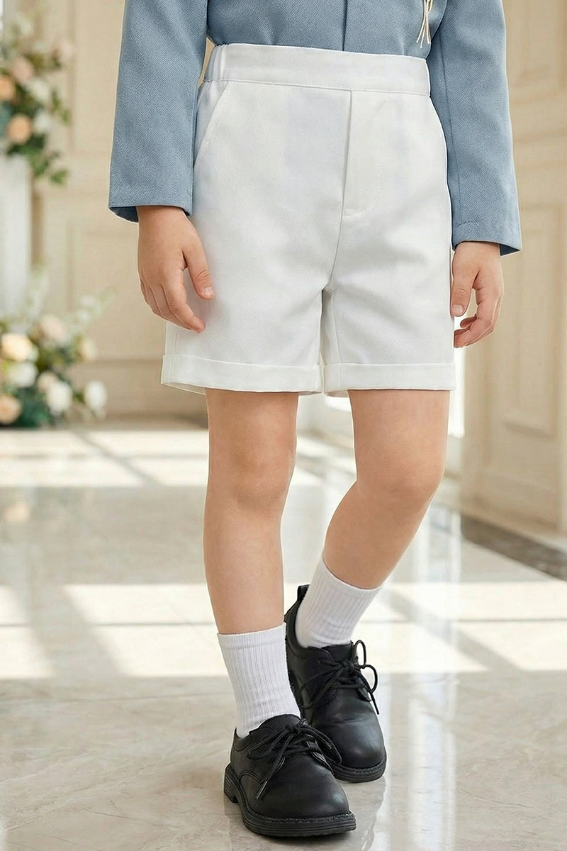 Boys Sky Blue Paired With White Shorts Single-breasted 2-piece Suit