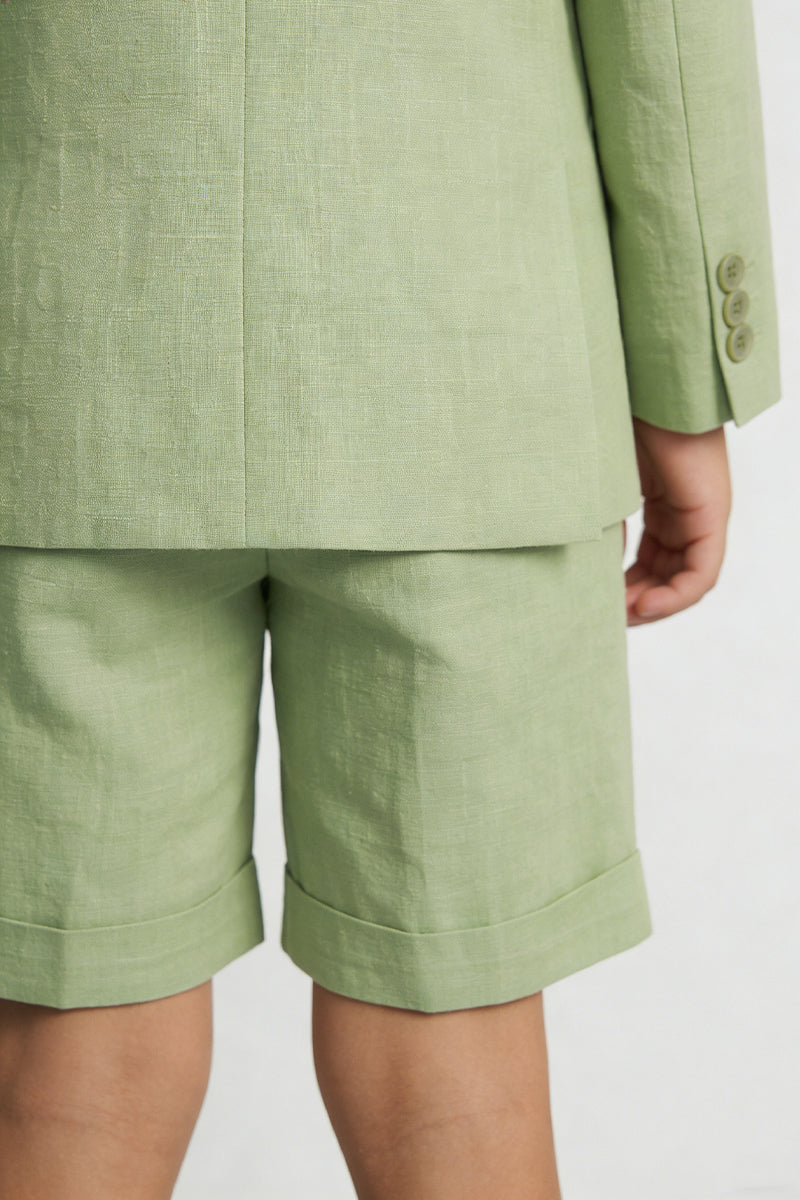 Boys Sage Green Linen Single-breasted 2-piece Suit