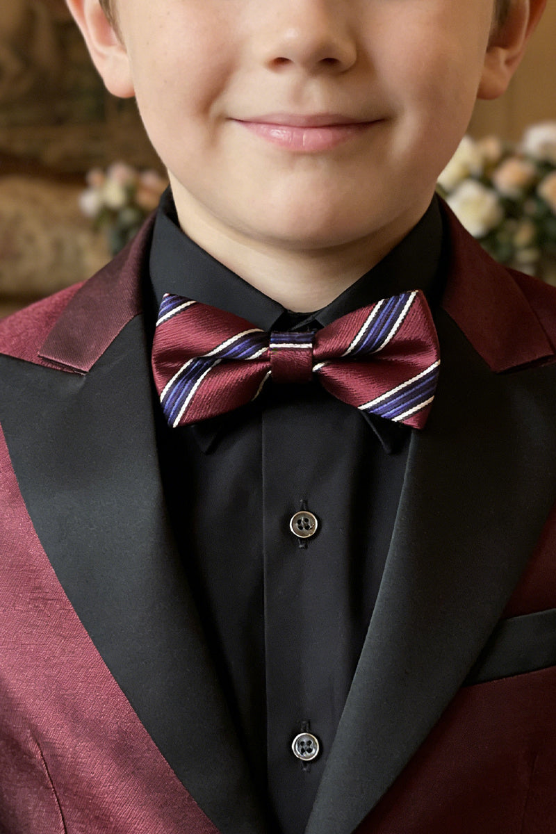 Boys Burgundy With Black Collar 2-Piece Suit