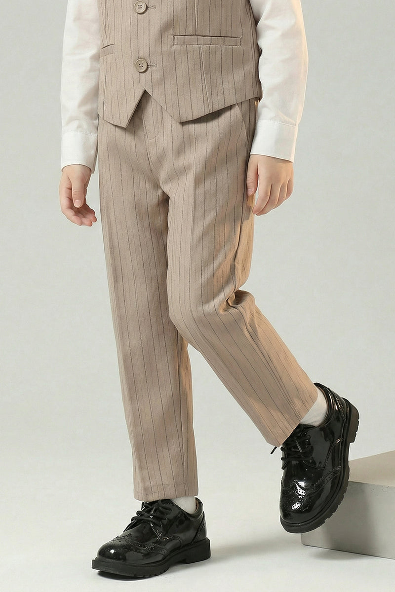 Boys Khaki Stripes Single-Breasted 2-piece Suit
