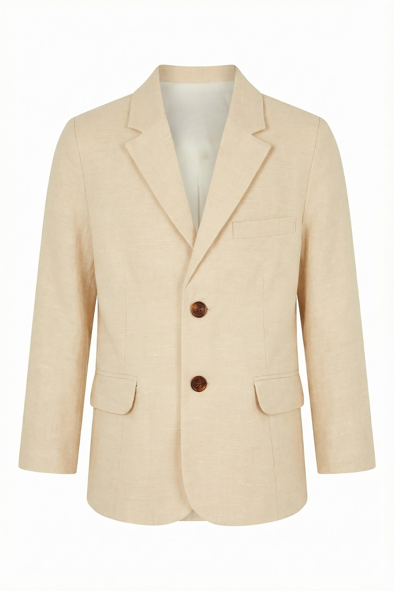 Boys Cream Single-Breasted Notch Lapel Blazer Jacket