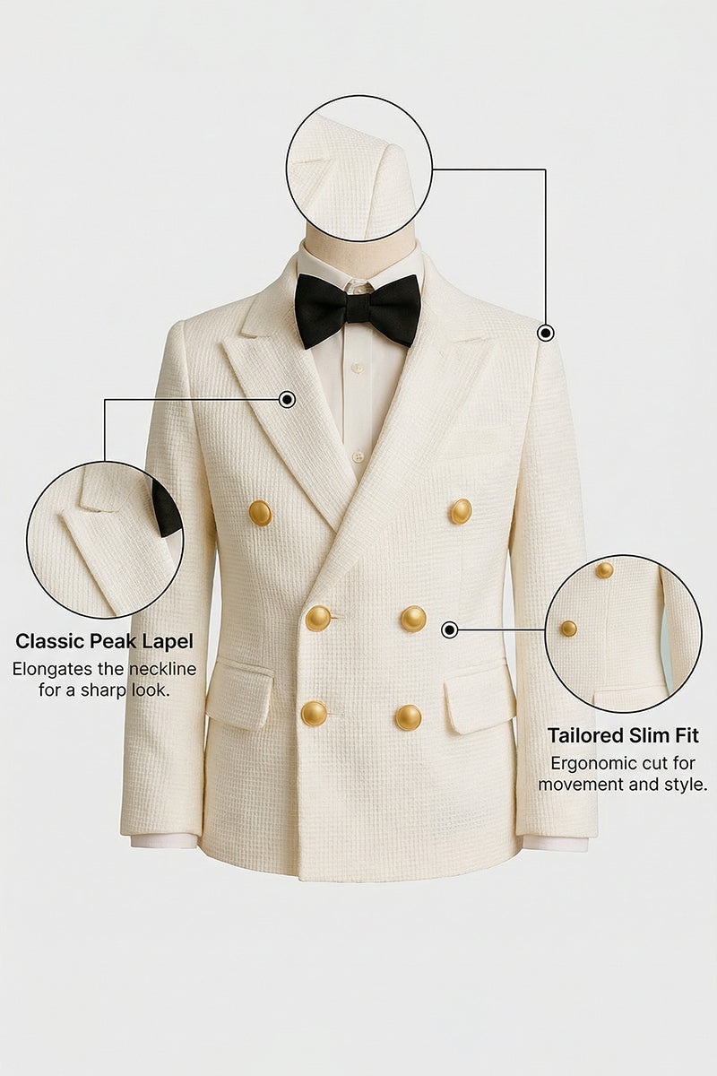 Boys Beige Double-Breasted 2-Piece Suit for Vintage Library Weddings
