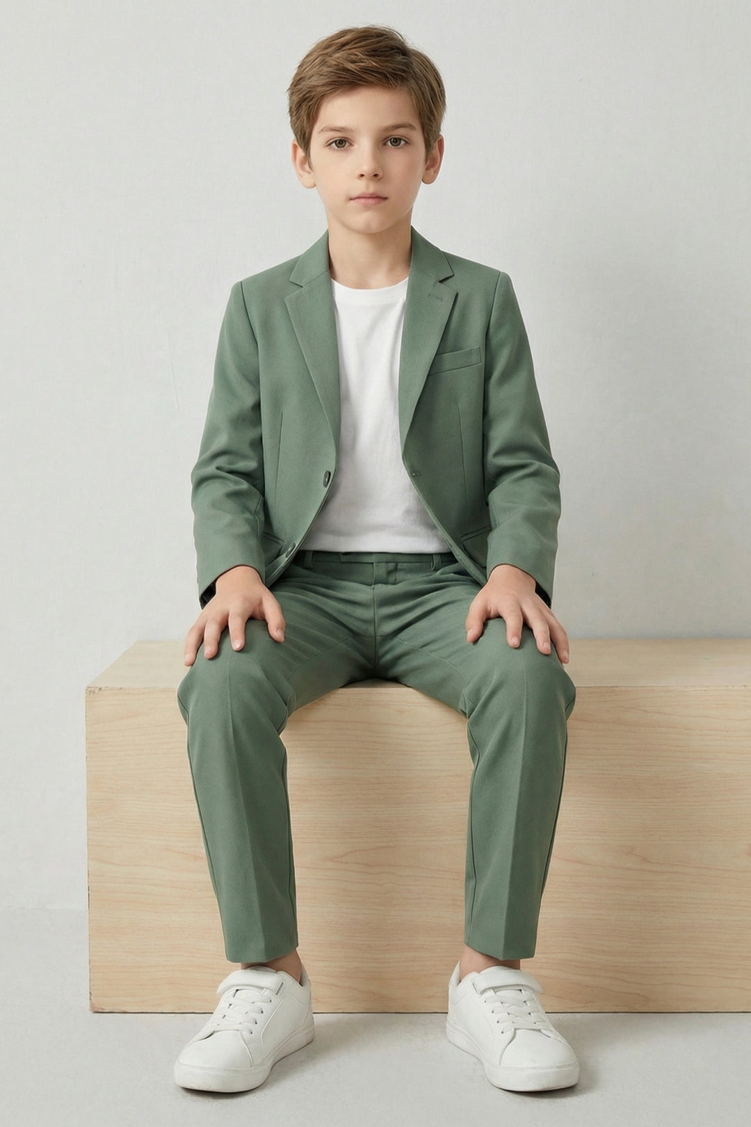 Boys Sage Green 2-Piece Casual Suit with Notch Lapel
