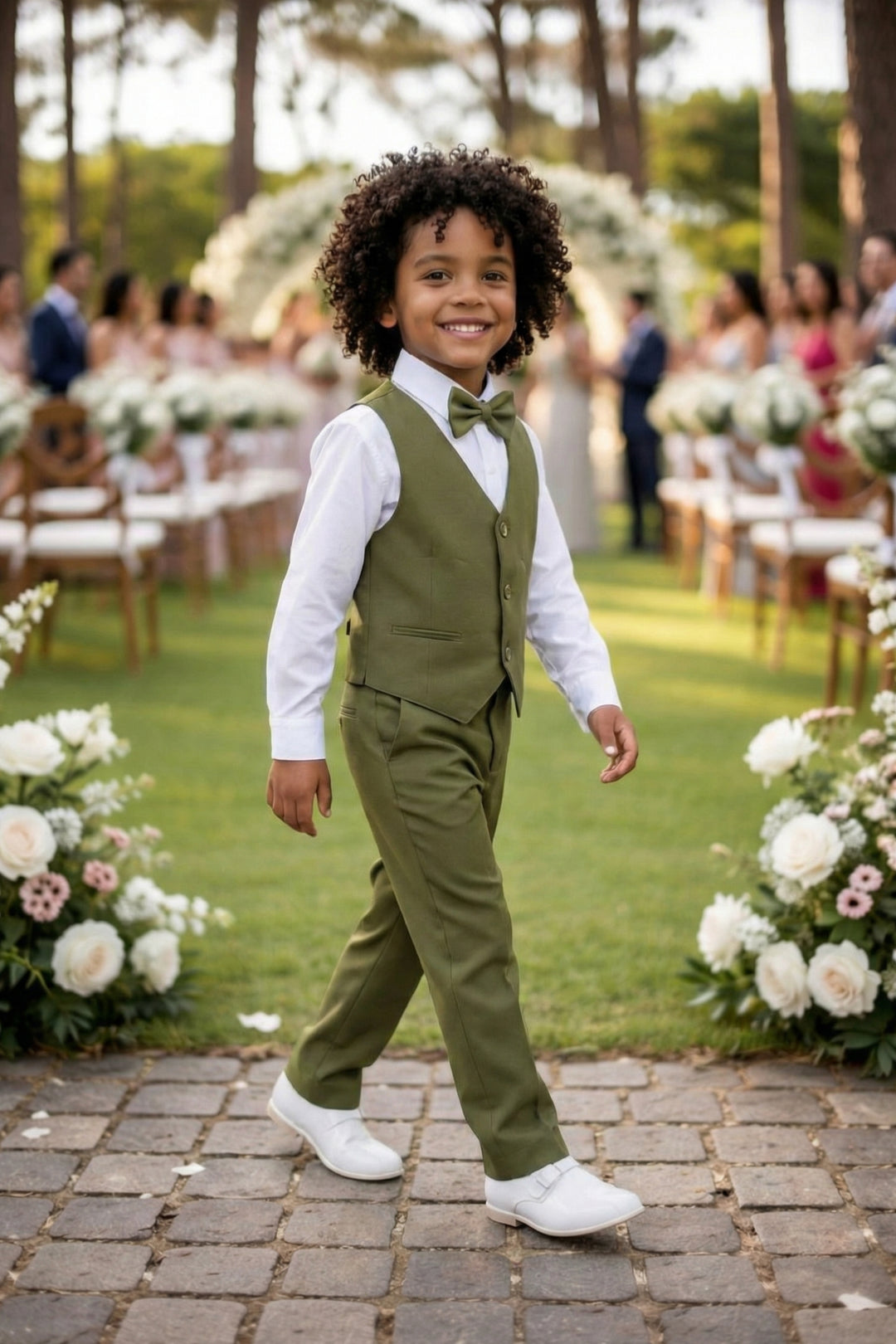 Boys Olive Green Vest & Trousers Set