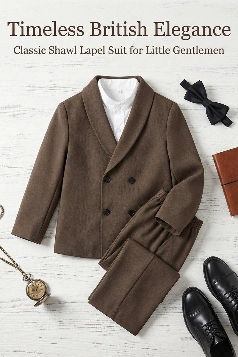 Boys Dark Brown Double-Breasted 2-Piece Suit for Vintage Library Weddings