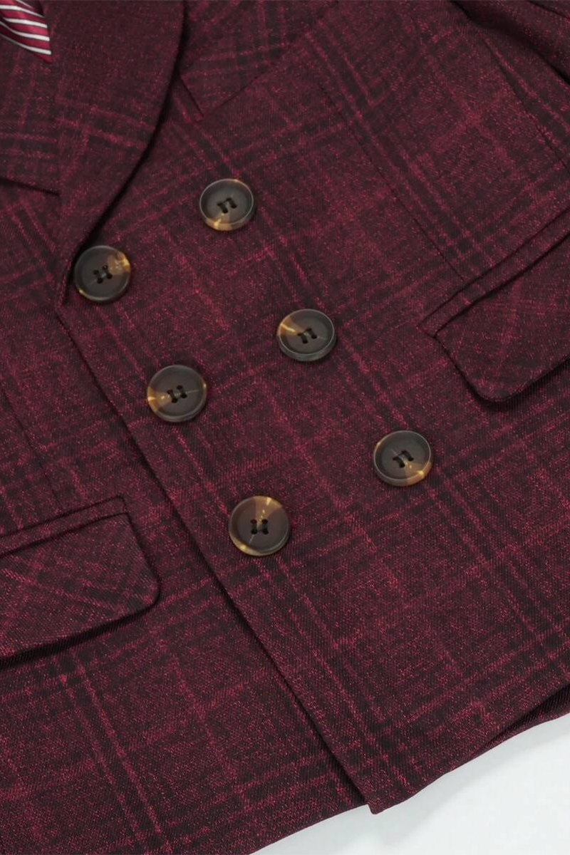Boys Burgundy Plaid Double-Breasted 2-Piece Suit for Modern Garden Weddings