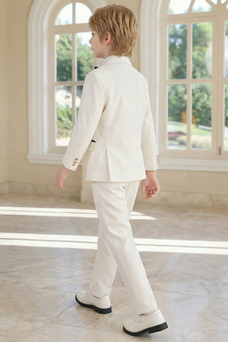 Boys White With A Black Satin Collar Single-Breasted 2-Piece Suit