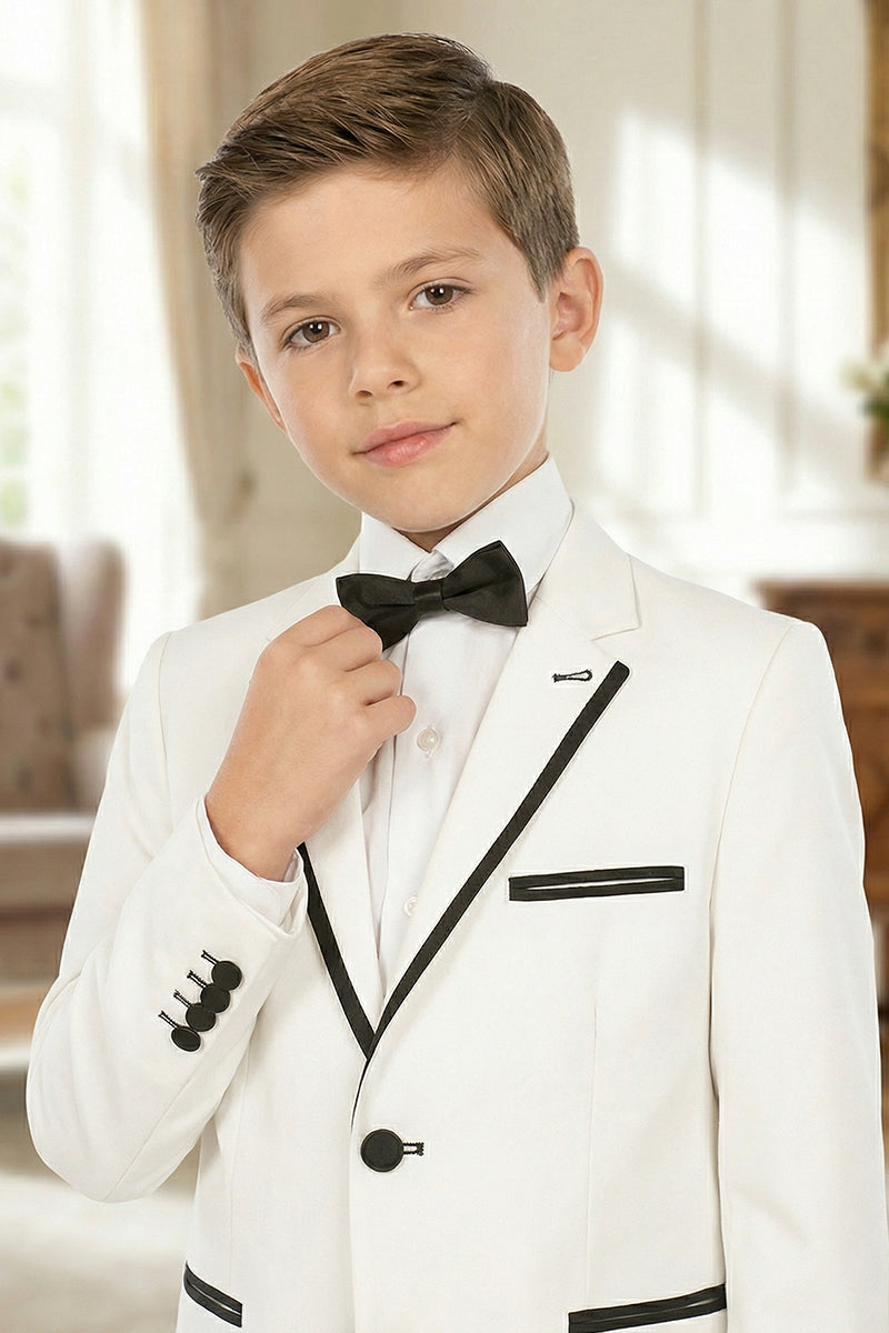 Boys White With Black Trim Single-Breasted 2-Piece Suit