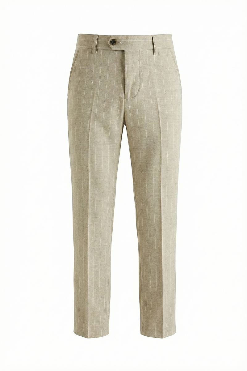 Boys Beige Pinstripe Dress Pants