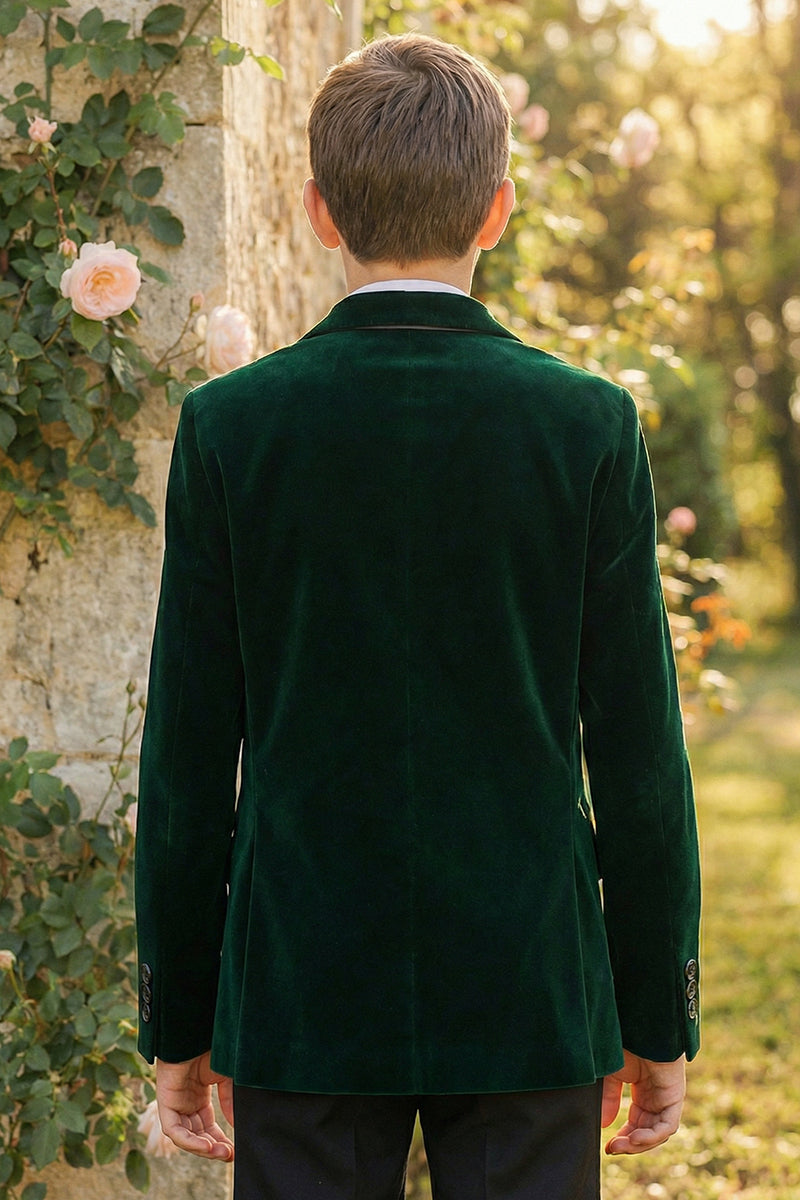 Boys Dark Green Velvet Single-Breasted 2-Piece Suit