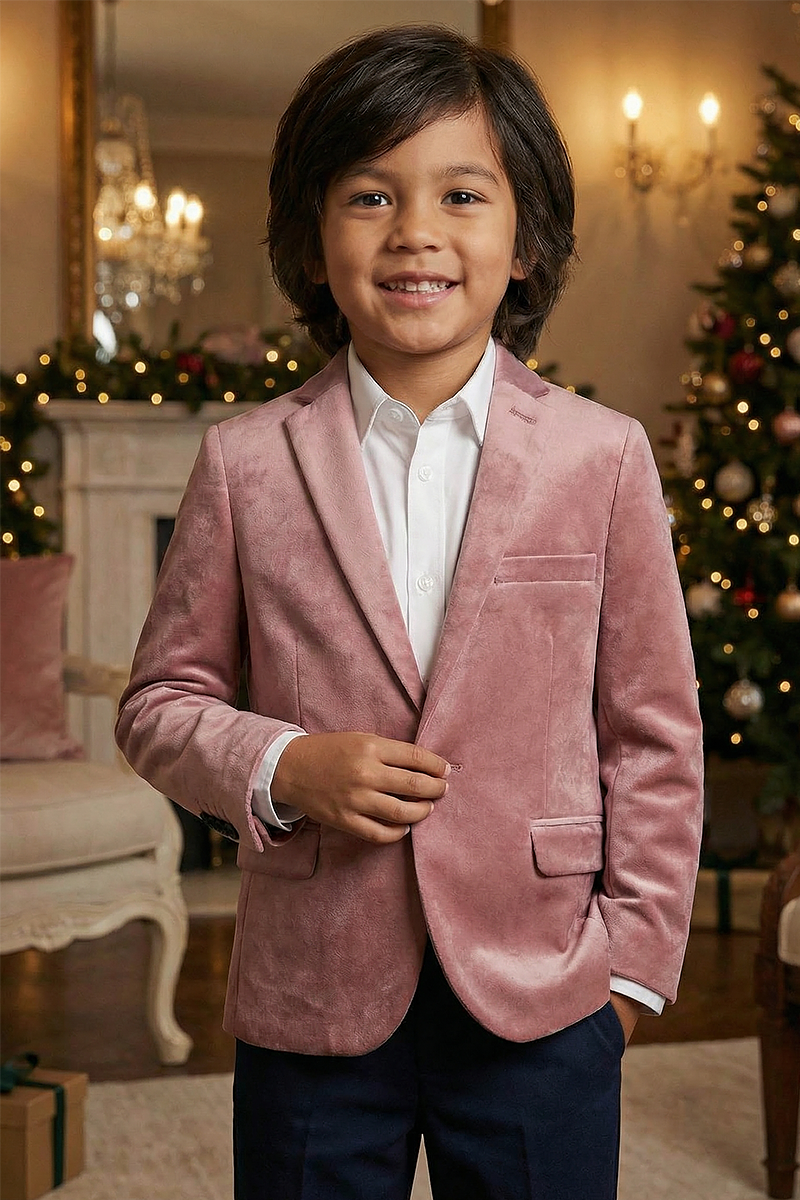 Boys Dusty Rose Velvet Notch Lapel Jacket