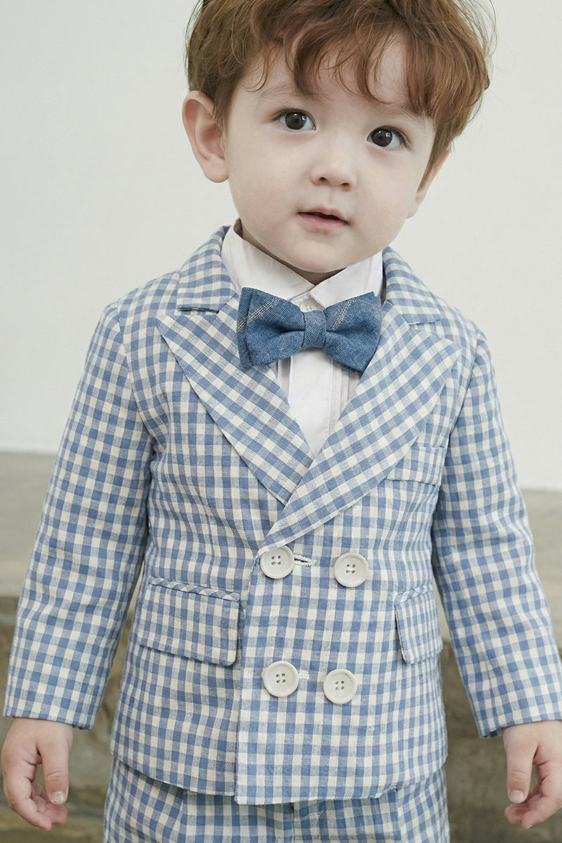 Boys Light Blue Plaid Double-breasted 2-piece Suit