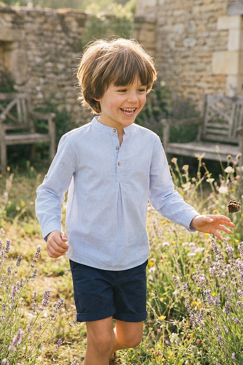Boys Linen-Blend 2-Piece Set for Weddings with Mandarin Collar
