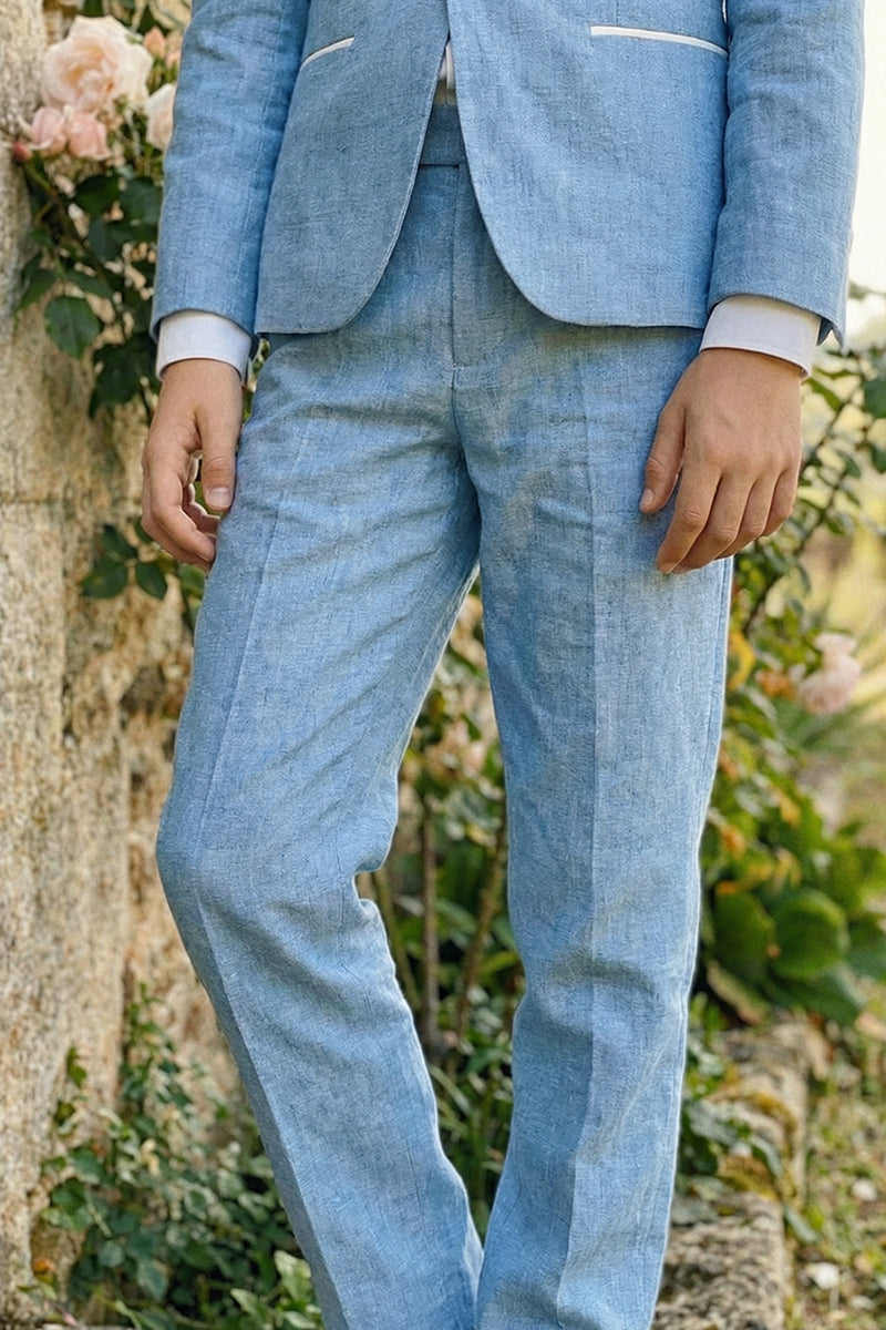 Boys Sky Blue With White Trim Single-Breasted 2-Piece Suit