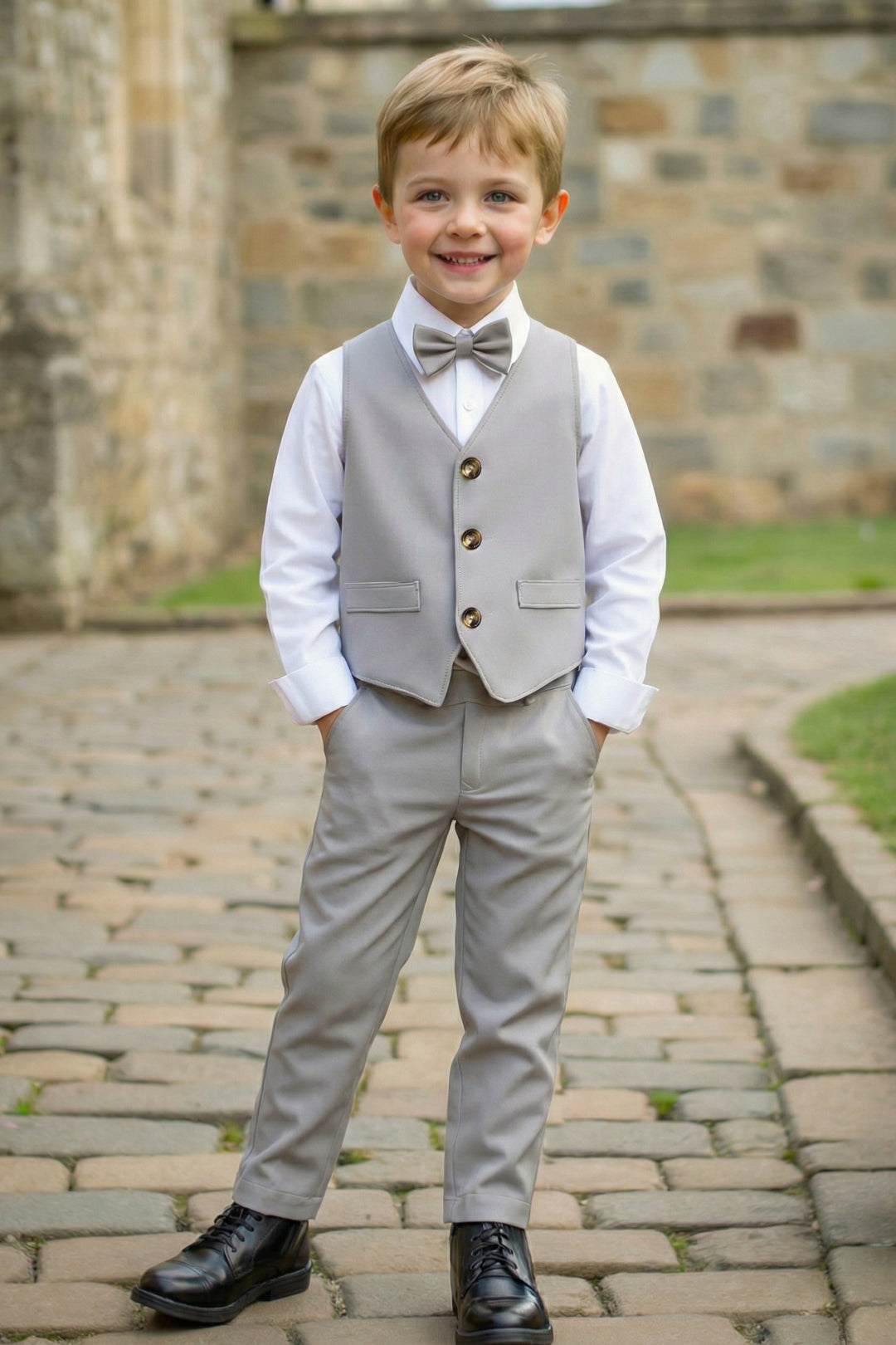 Boys Light Grey Vest & Trousers Set