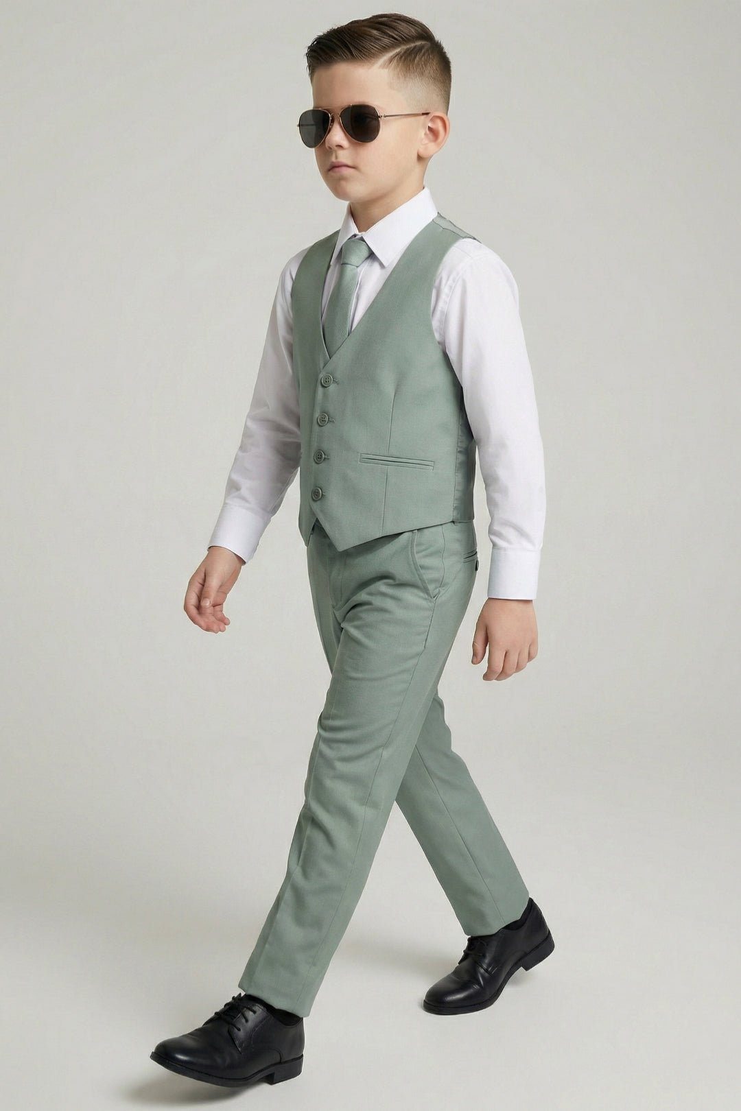 Boys Sage Green Vest & Trousers Set