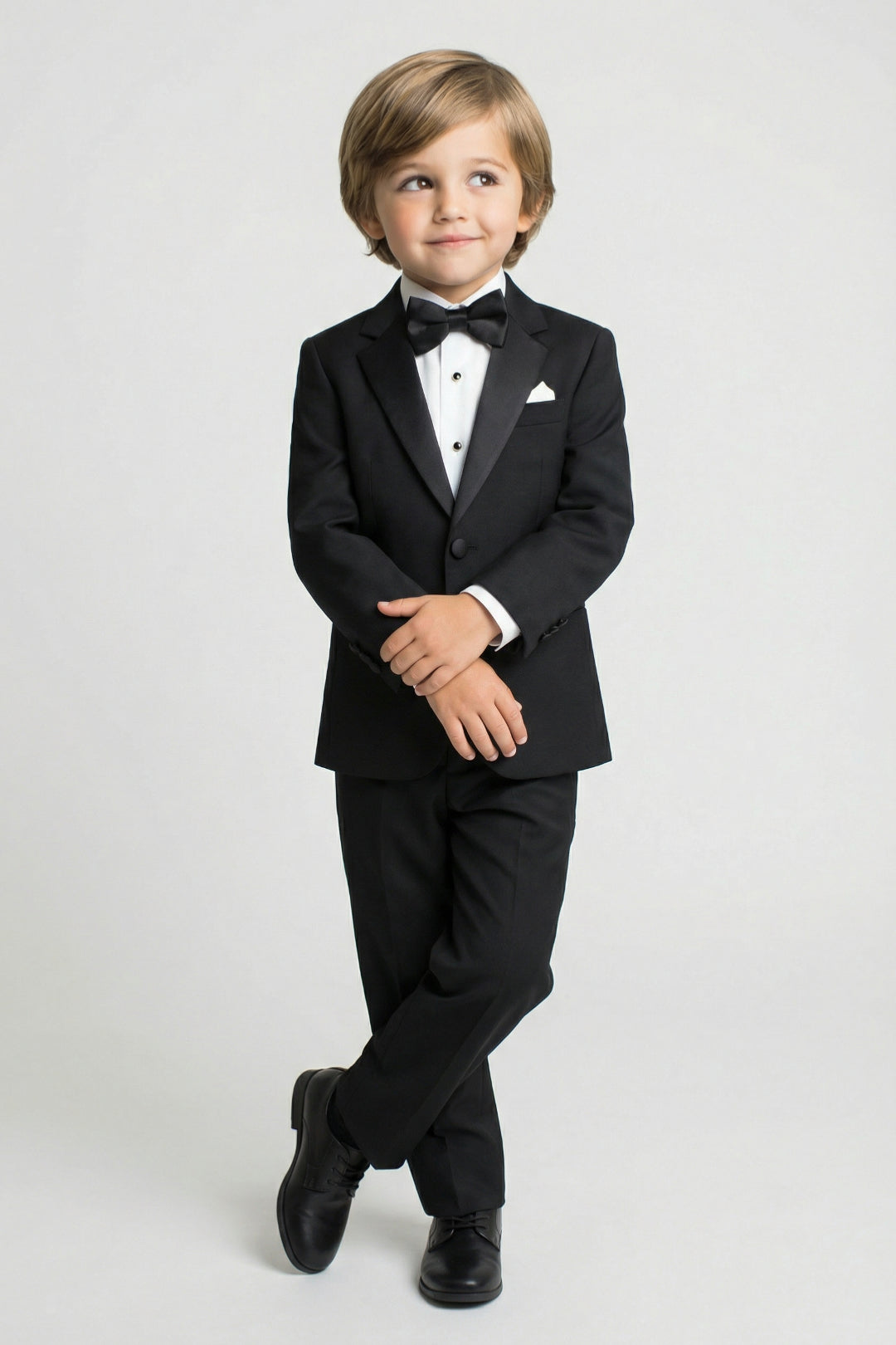 Boys Black Tuxedo 2-Piece Set with Satin Shawl Lapel