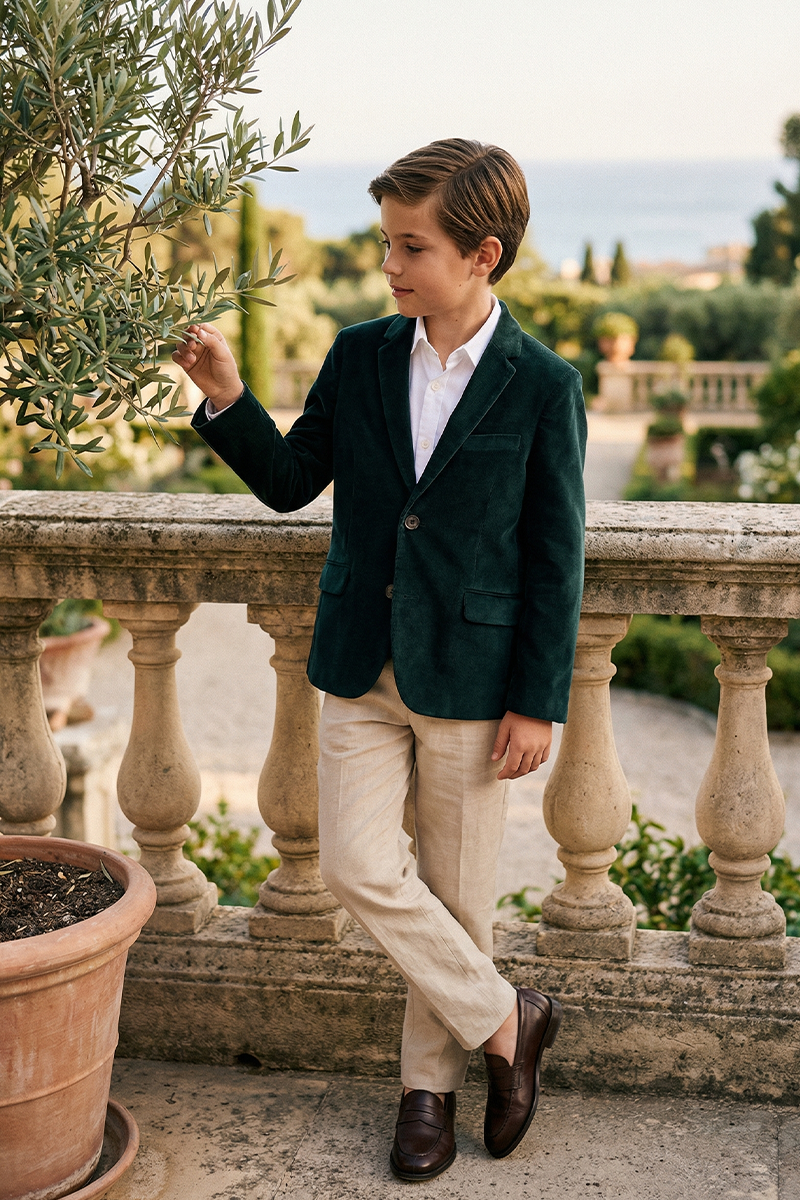 Boys Emerald Green Corduroy Blazer for Holiday Weddings & Formal Gatherings
