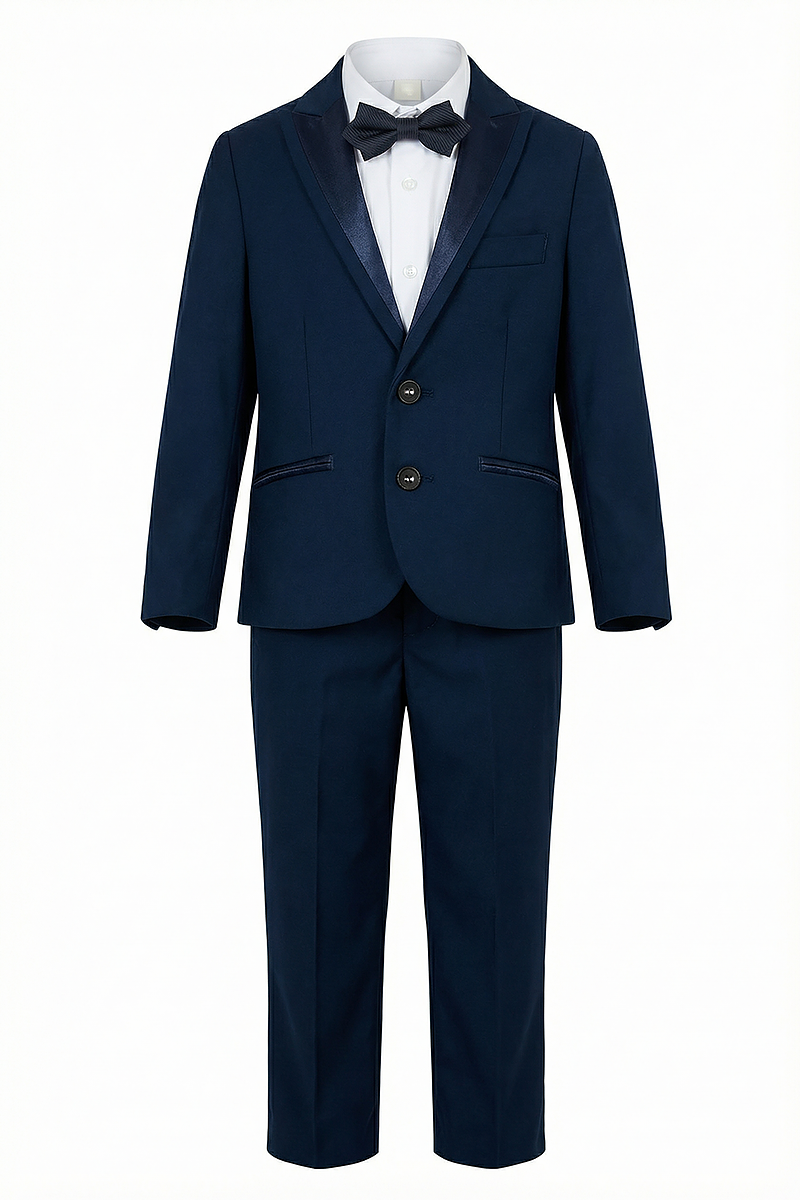 Boys Navy Blue Tuxedo 2-Piece Suit Jacket & Pants Set
