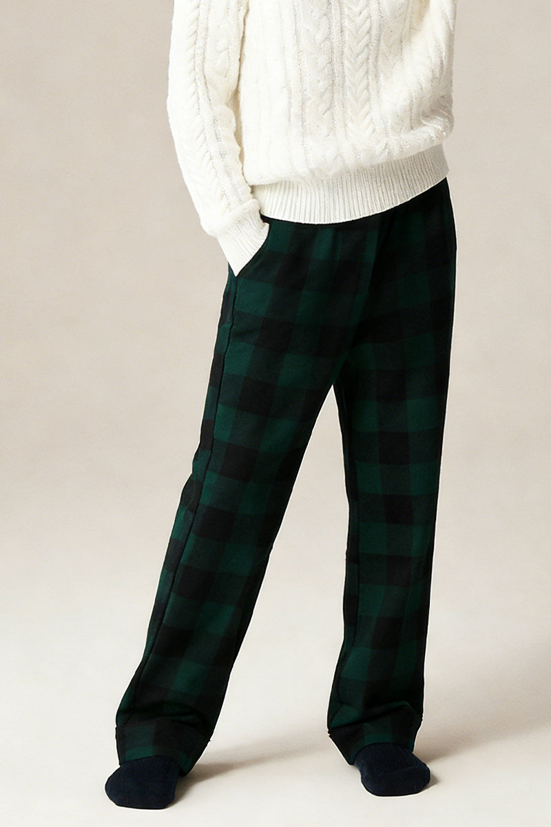 Boys Green And Black Checkered Trousers