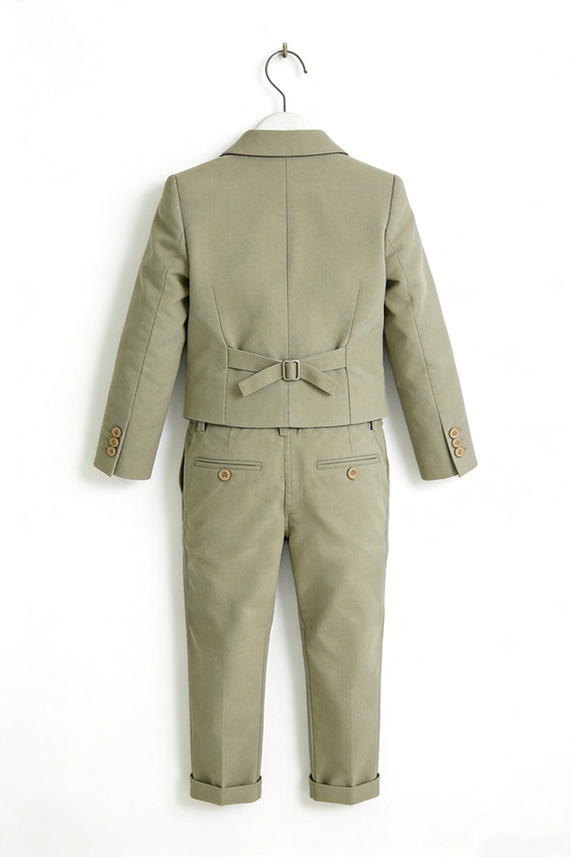 Boys Sage Green Linen 3-piece Suit