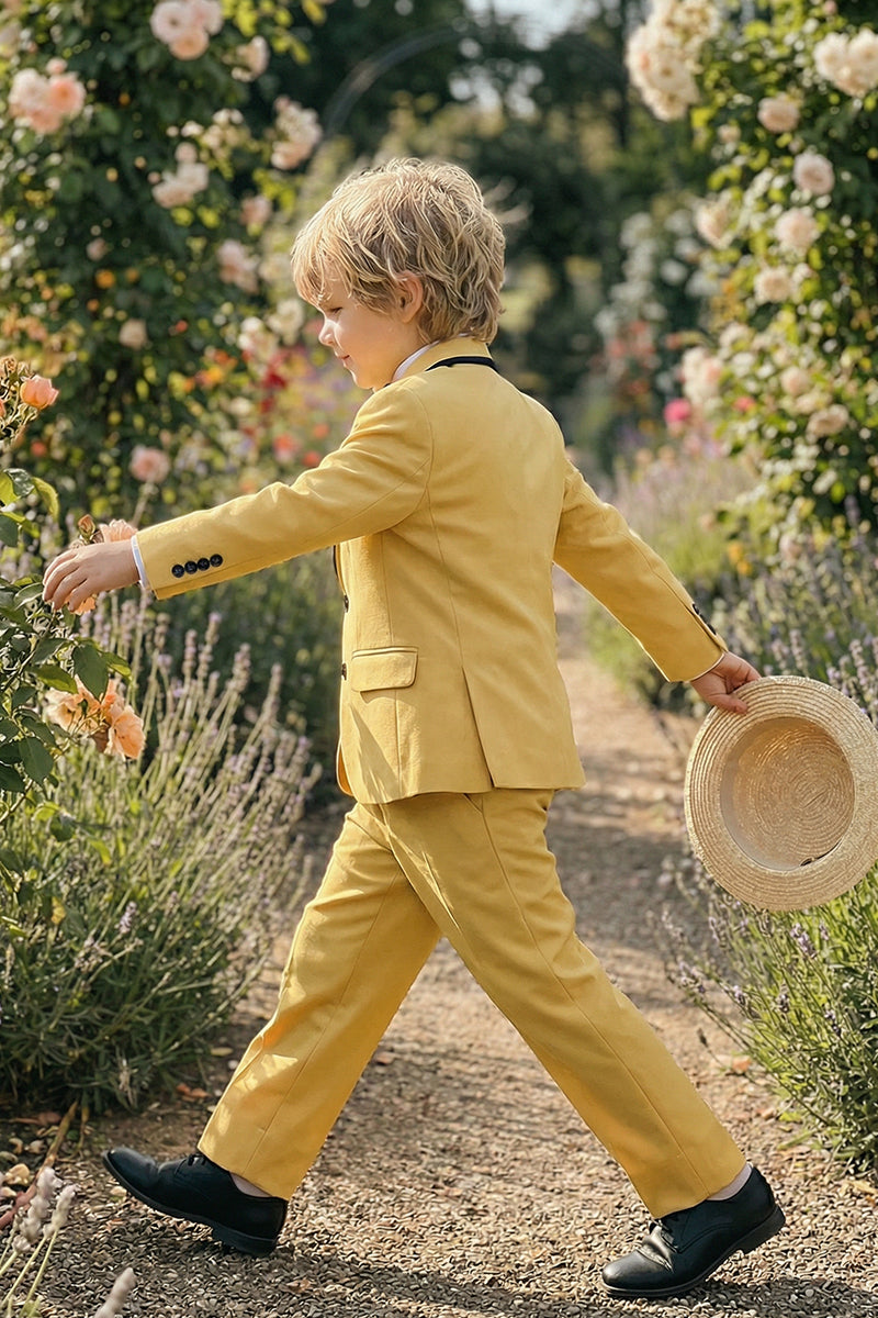 Boys Lemon Yellow With Black Trim Single-Breasted 2-Piece Suit