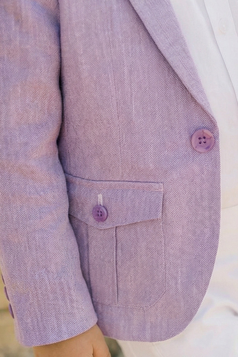 Boys Purple Linen Single-breasted Blazer
