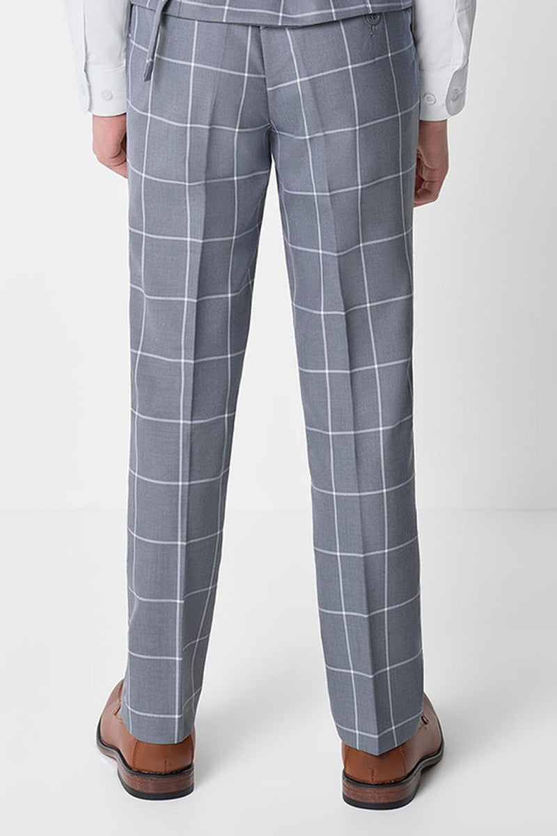 Boys Grey Checkered Tailored Trousers