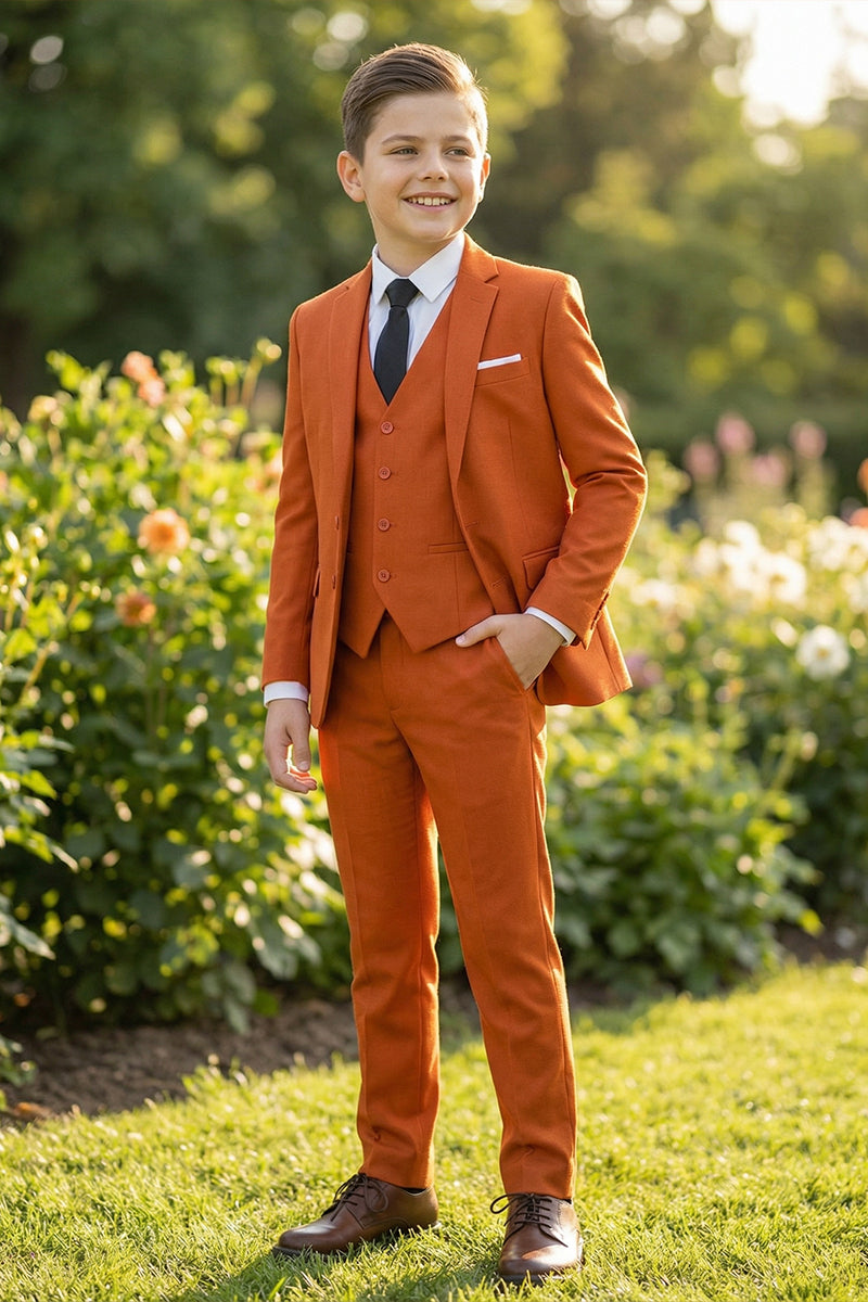 Boys Burnt Orange Single-breasted 3-piece Suit