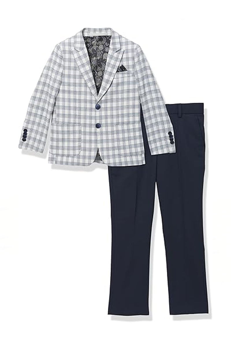 Boys Light Grey Plaid Single-breasted 2-piece Suits