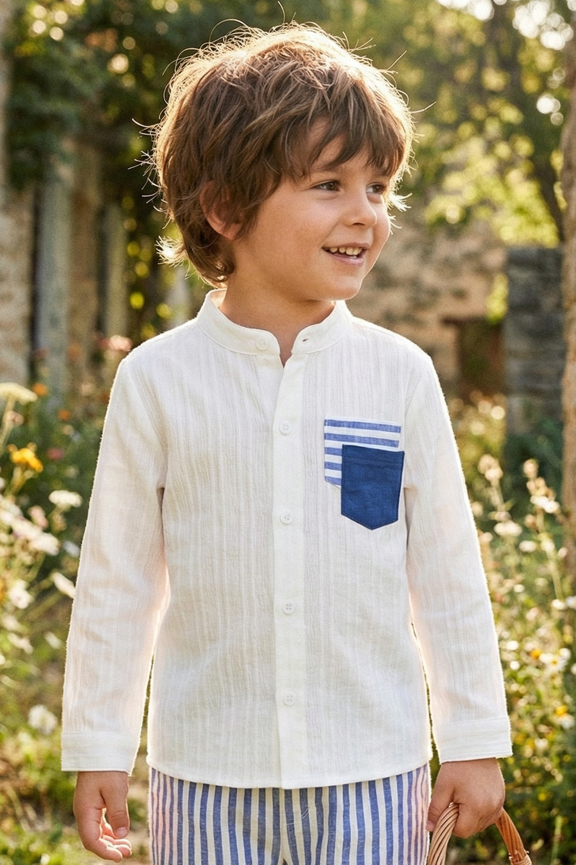 Boys' Simple And Fashionable Striped Cotton Long-Sleeved Shirt